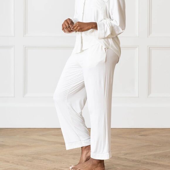 Cozy Earth Women's Bamboo Stretch-Knit PJ Pant Tall Ivory Medium New With Tags - Picture 1 of 6